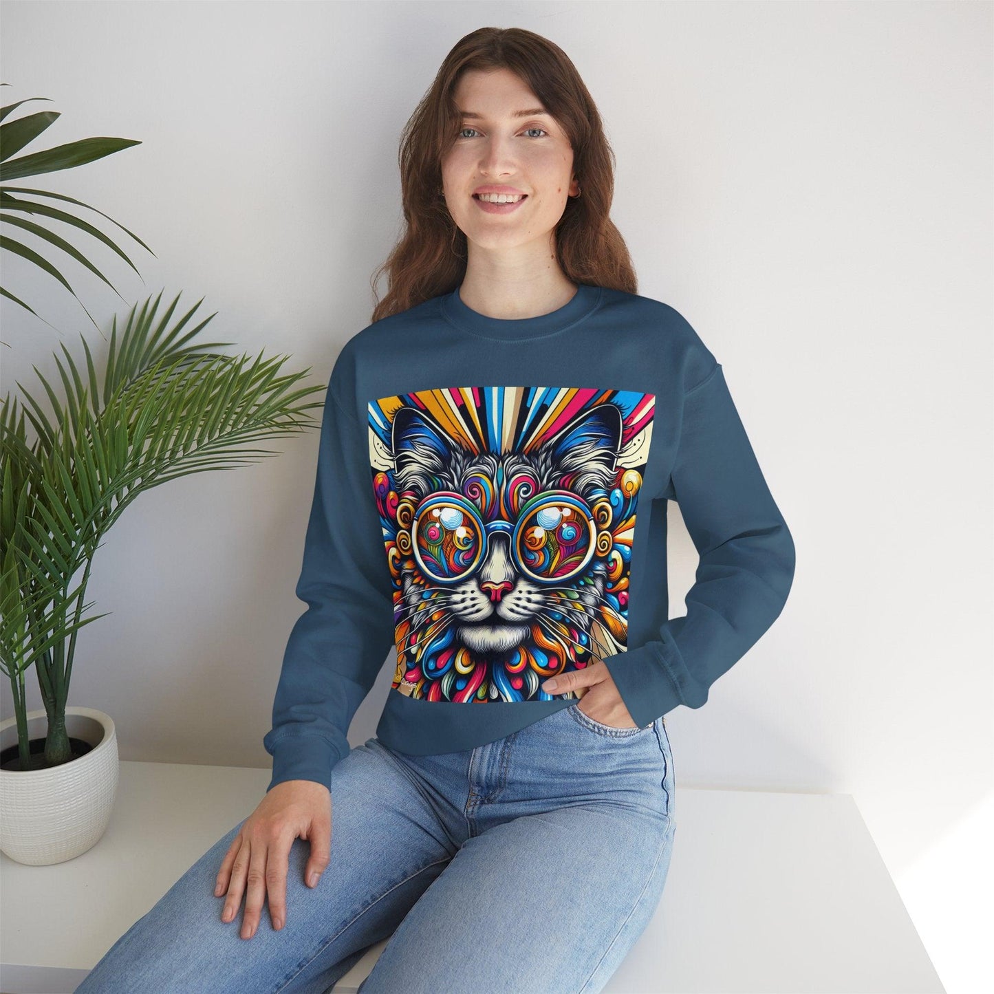 Cool Cat wearing Glasses Pop Art Unisex Sweatshirt