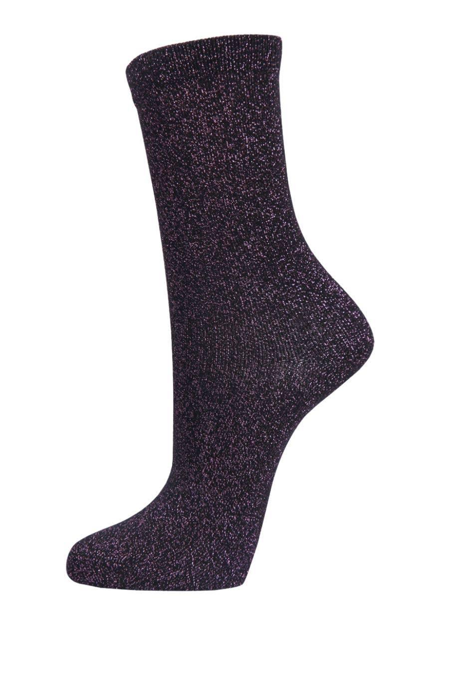 Women's Black Cotton Glitter Socks