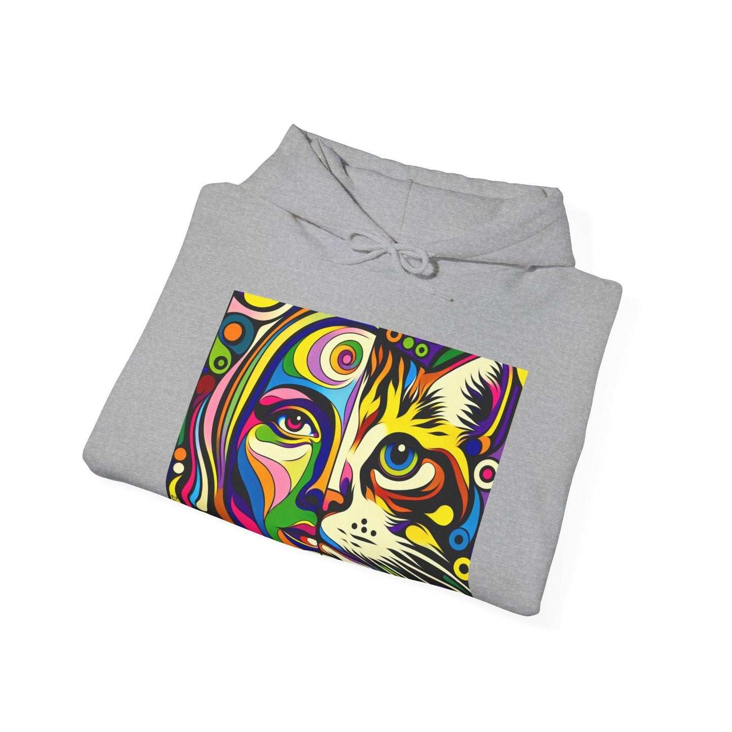 Pop Art Hoodie with Half Woman and Cat Design