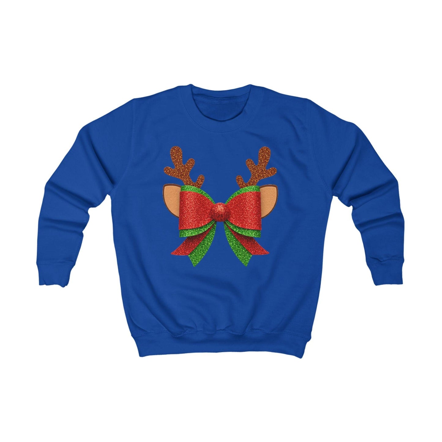 Christmas Reindeer Bow Kids Sweatshirt