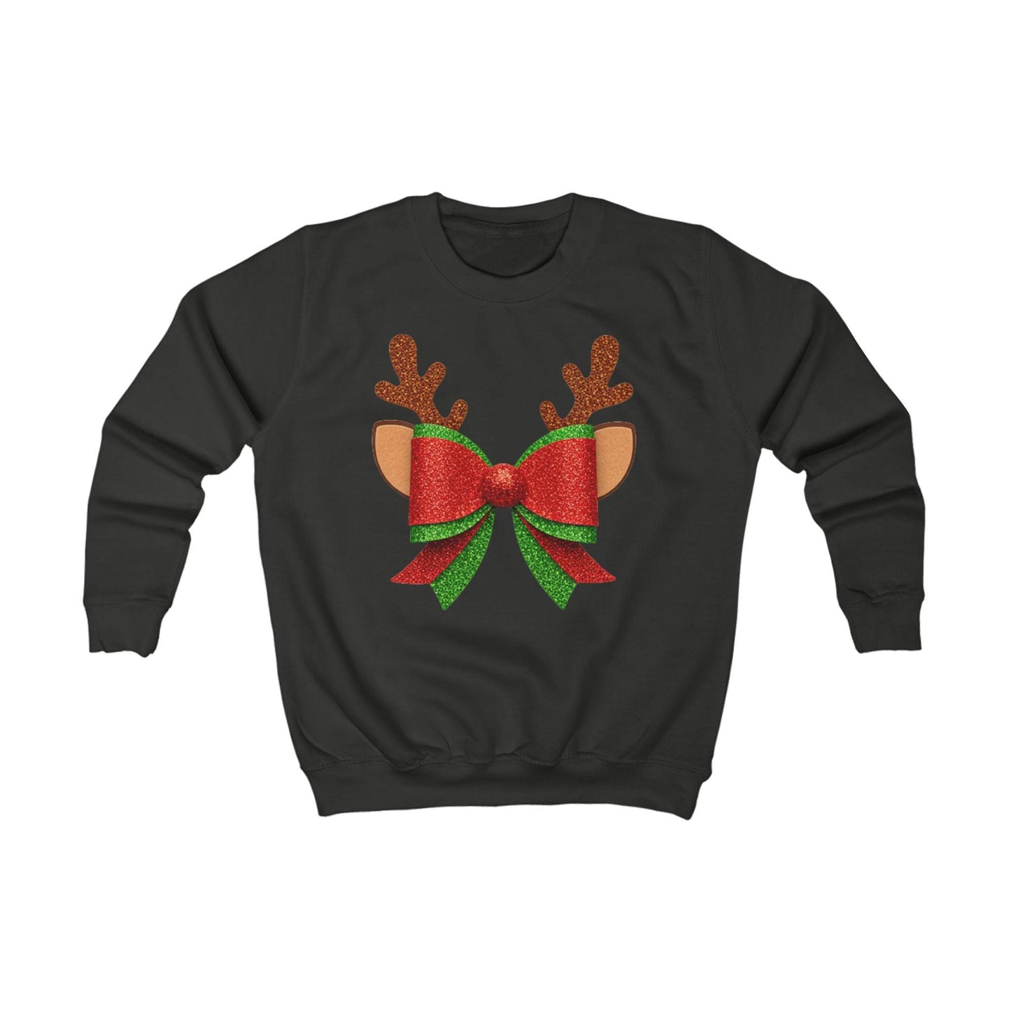 Christmas Reindeer Bow Kids Sweatshirt