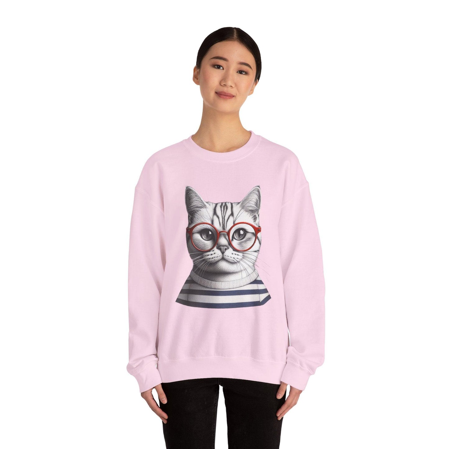 Cosy Cat wearing Glasses Unisex Heavy Blend Crewneck Sweatshirt