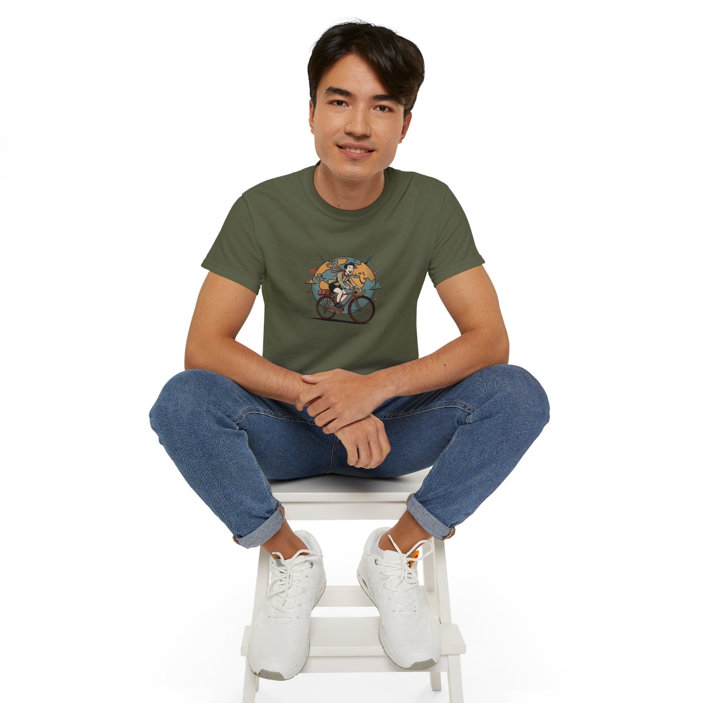 Earth Hugging Planet Graphic Tee — Cute Planet with Orbiting Ring