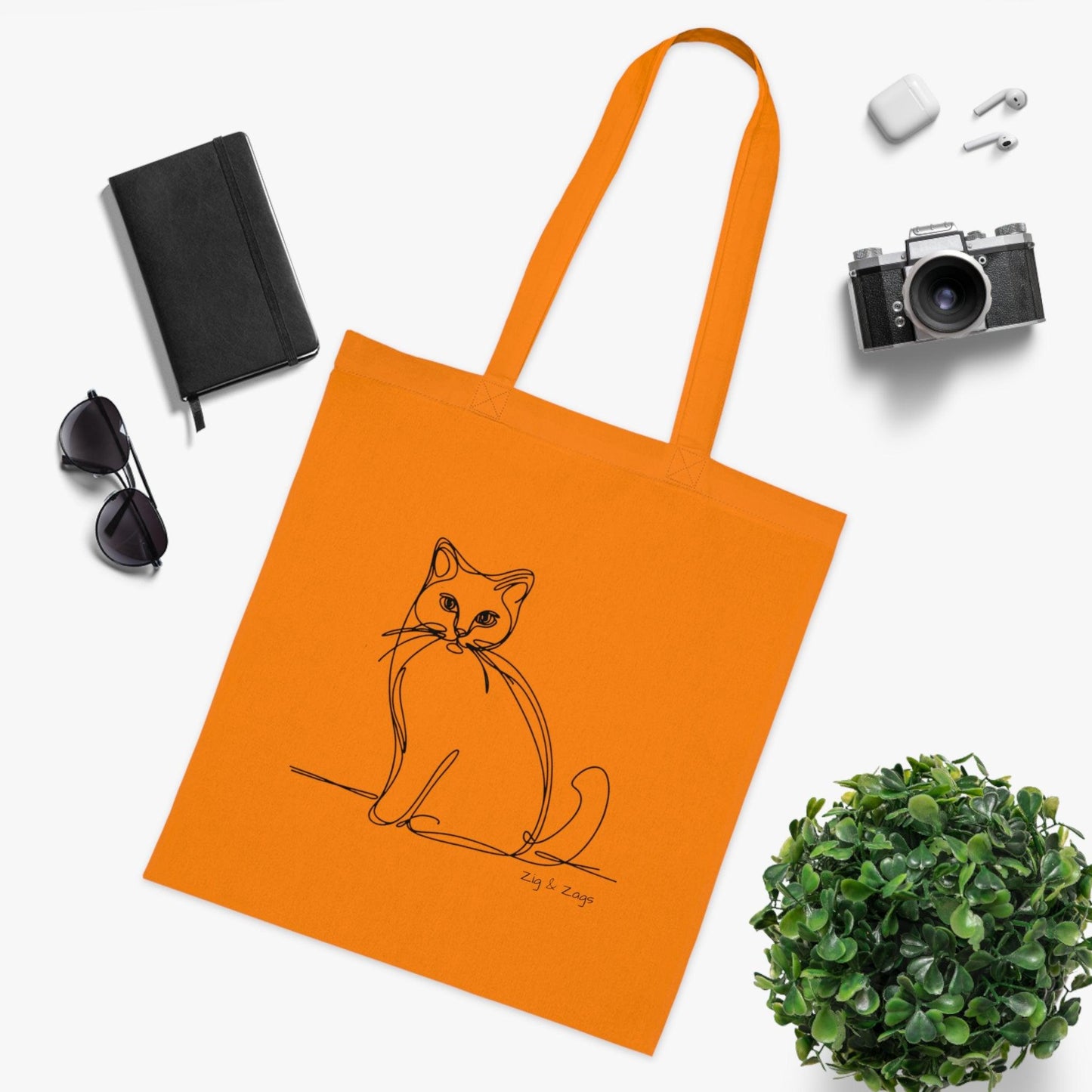 Line Art Cat Design Cotton Tote Bag