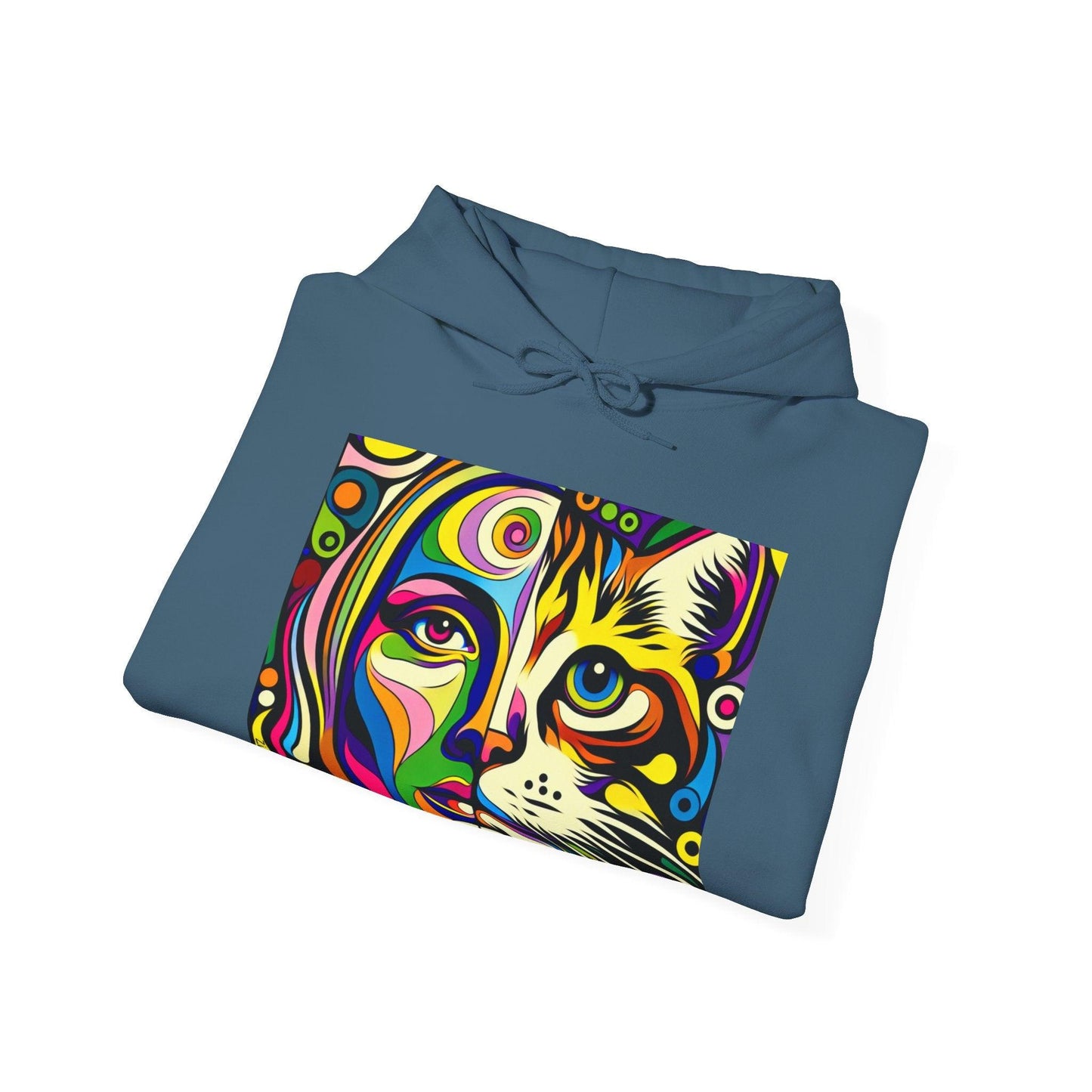 Pop Art Hoodie with Half Woman and Cat Design