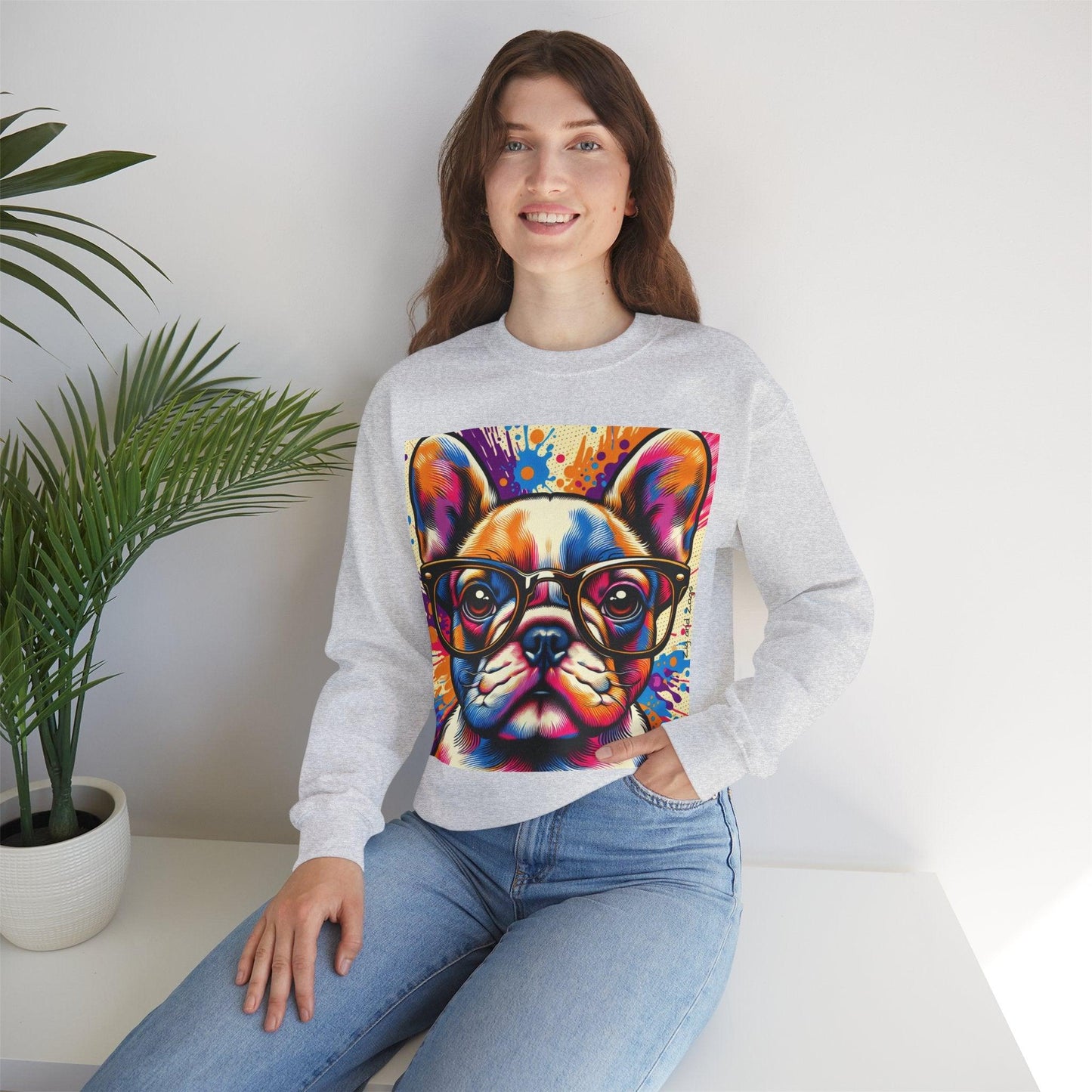 French Bulldog wearing Glasses Pop Art Unisex Sweatshirt