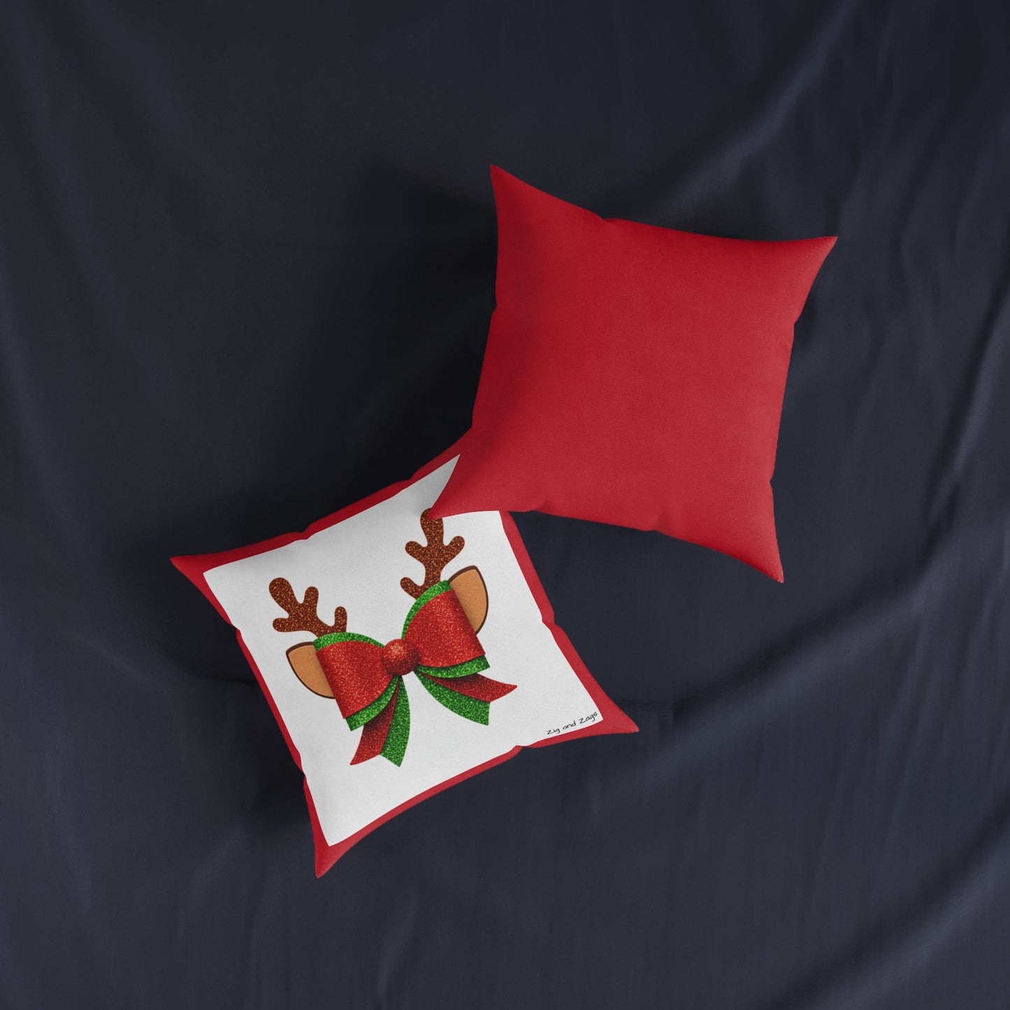 Christmas Reindeer Bow Square Cushion