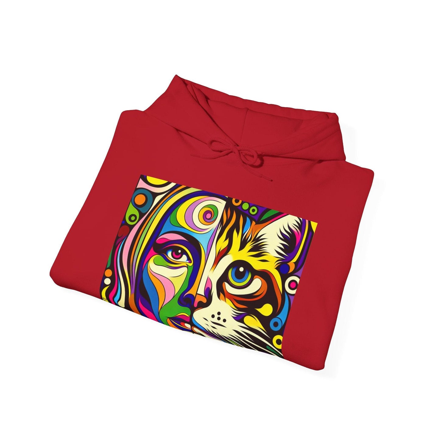 Pop Art Hoodie with Half Woman and Cat Design