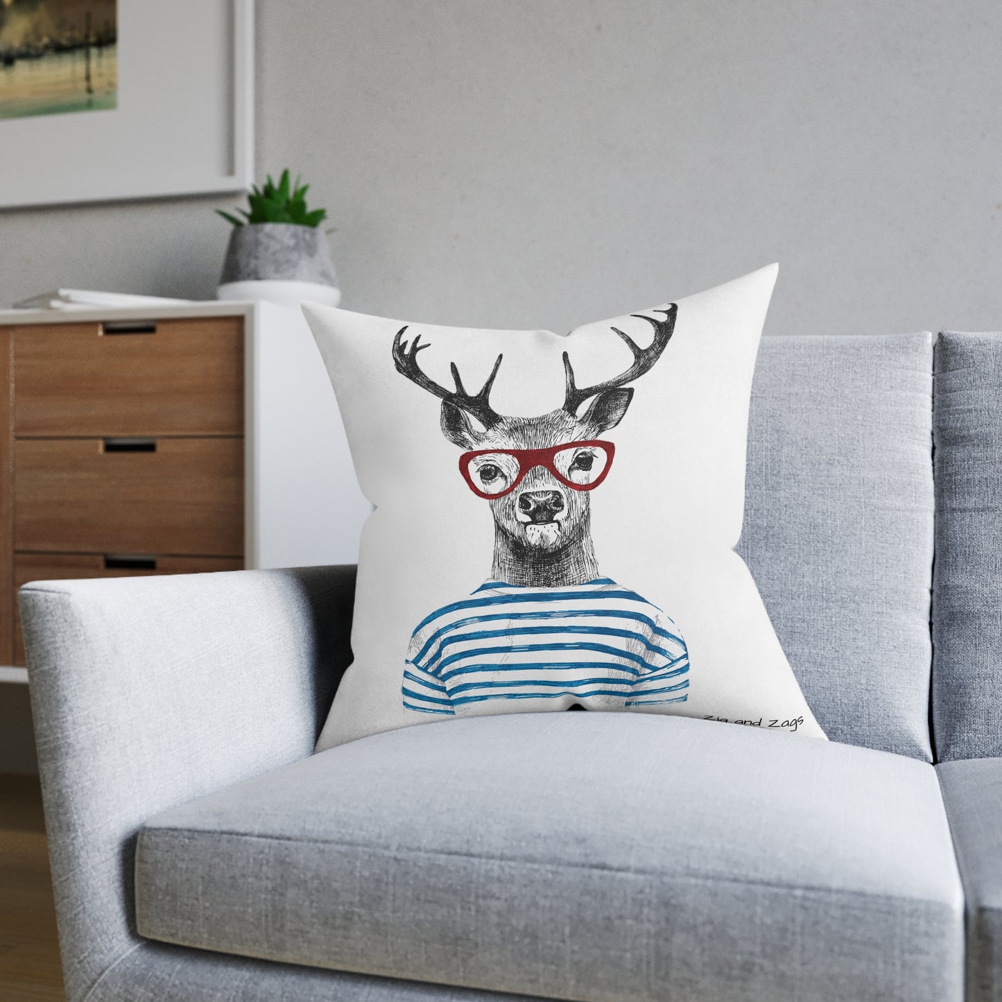 Wild & Free Stag Wearing Glasses Square Cushion