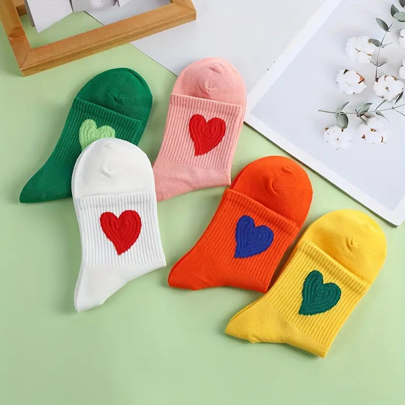 Women's Hearts Embroidery Cotton Blend Socks 5 Pairs Set