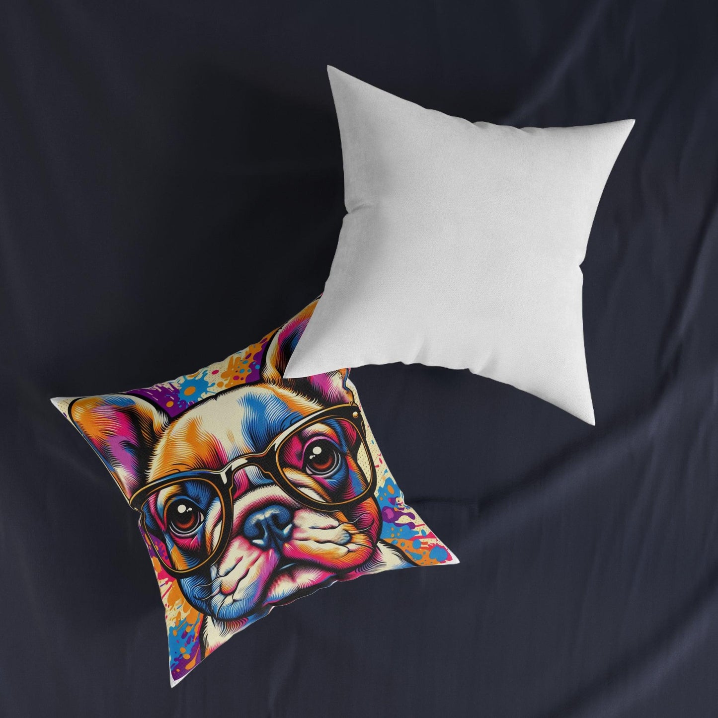 French Bulldog Wearing Glasses Pop Art Square Cushion