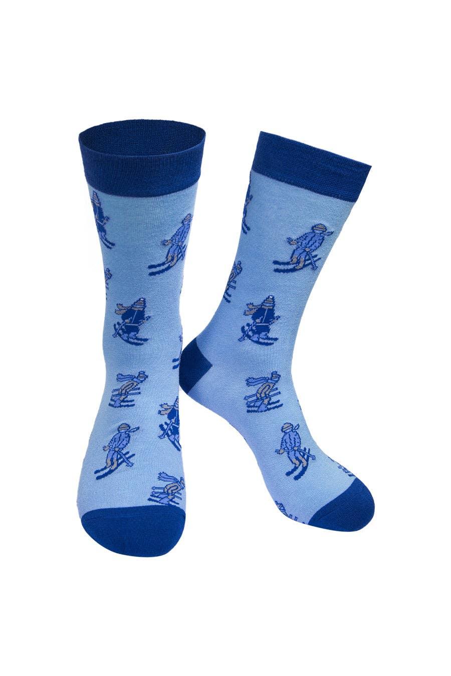 Mens Skiing Blue Bamboo Socks Winter Sports Ski Christmas Novelty