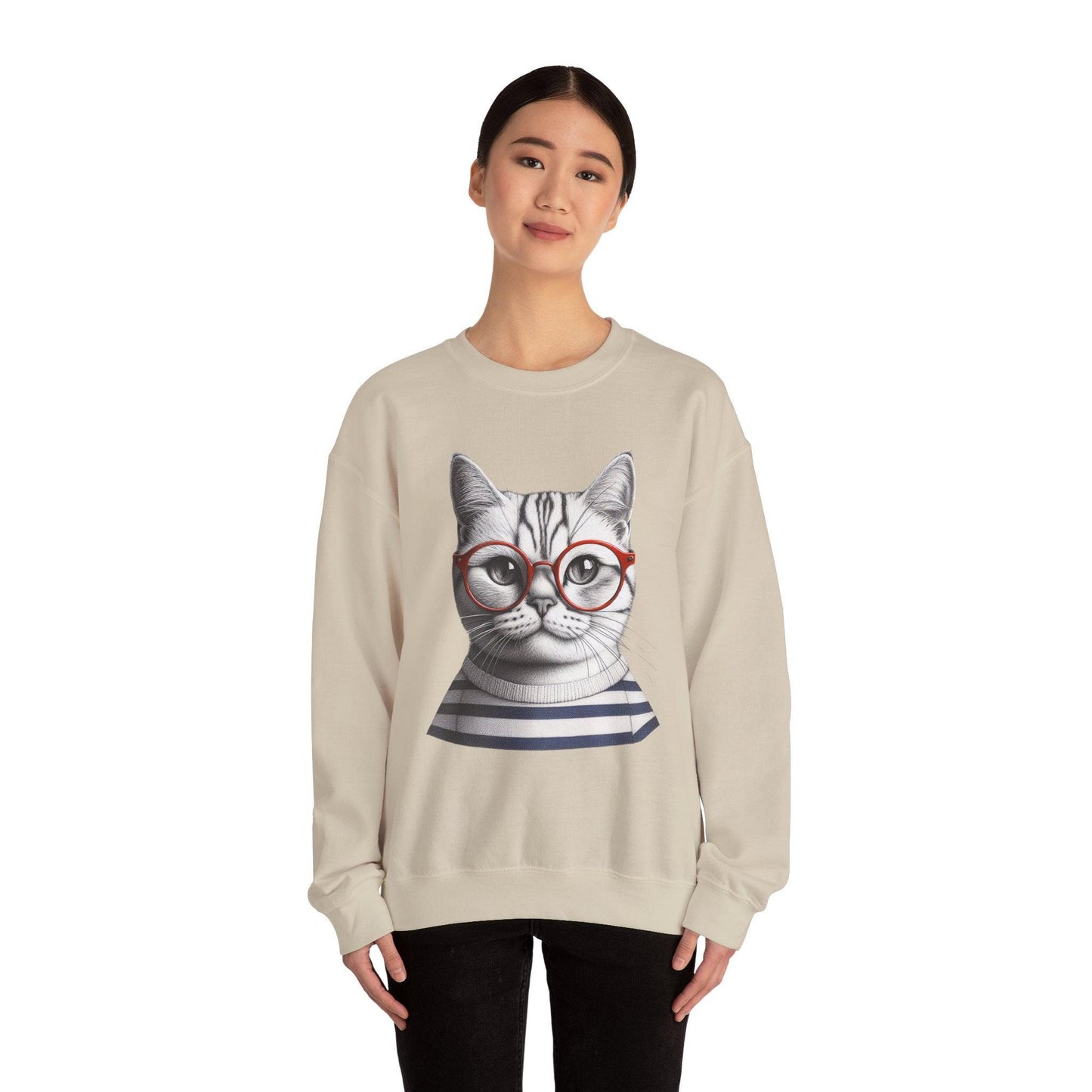 Cosy Cat wearing Glasses Unisex Heavy Blend Crewneck Sweatshirt