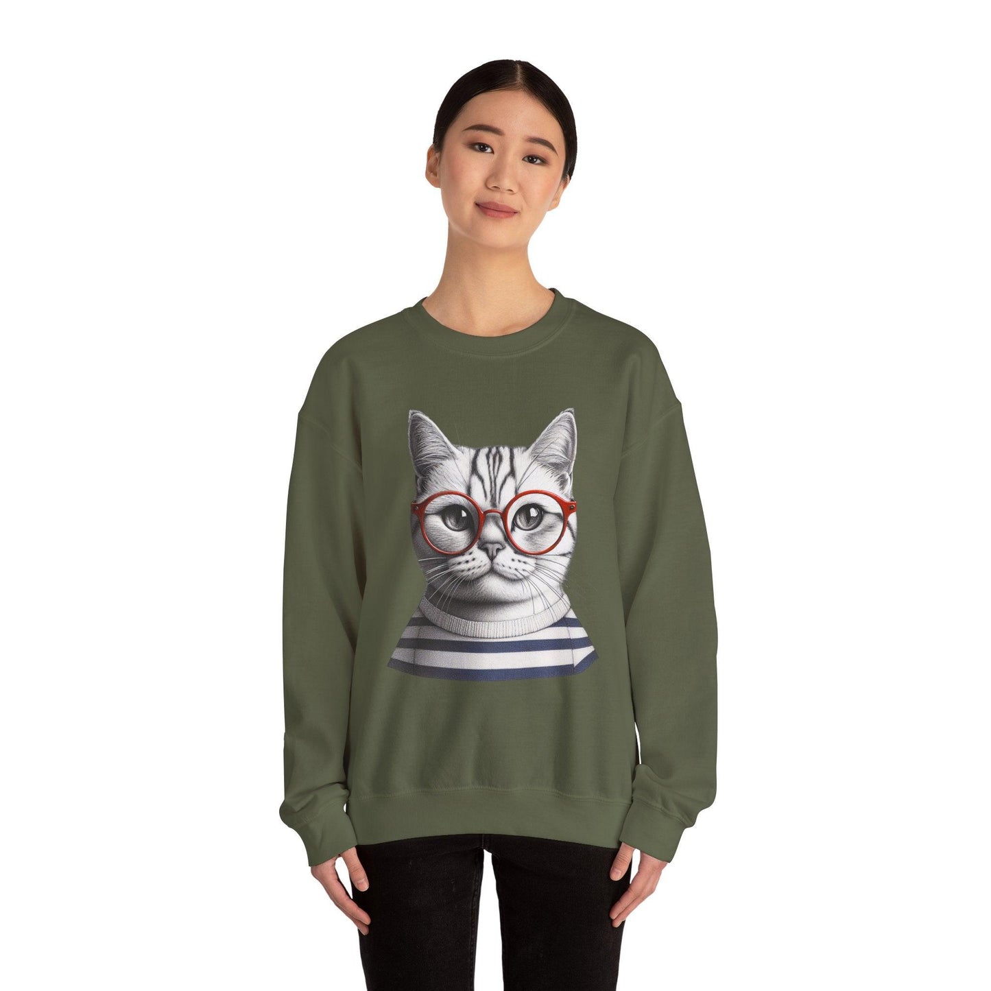 Cosy Cat wearing Glasses Unisex Heavy Blend Crewneck Sweatshirt