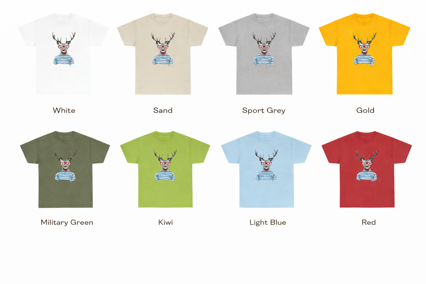 Deer in Glasses Graphic Tee — Quirky Striped Stag T-Shirt