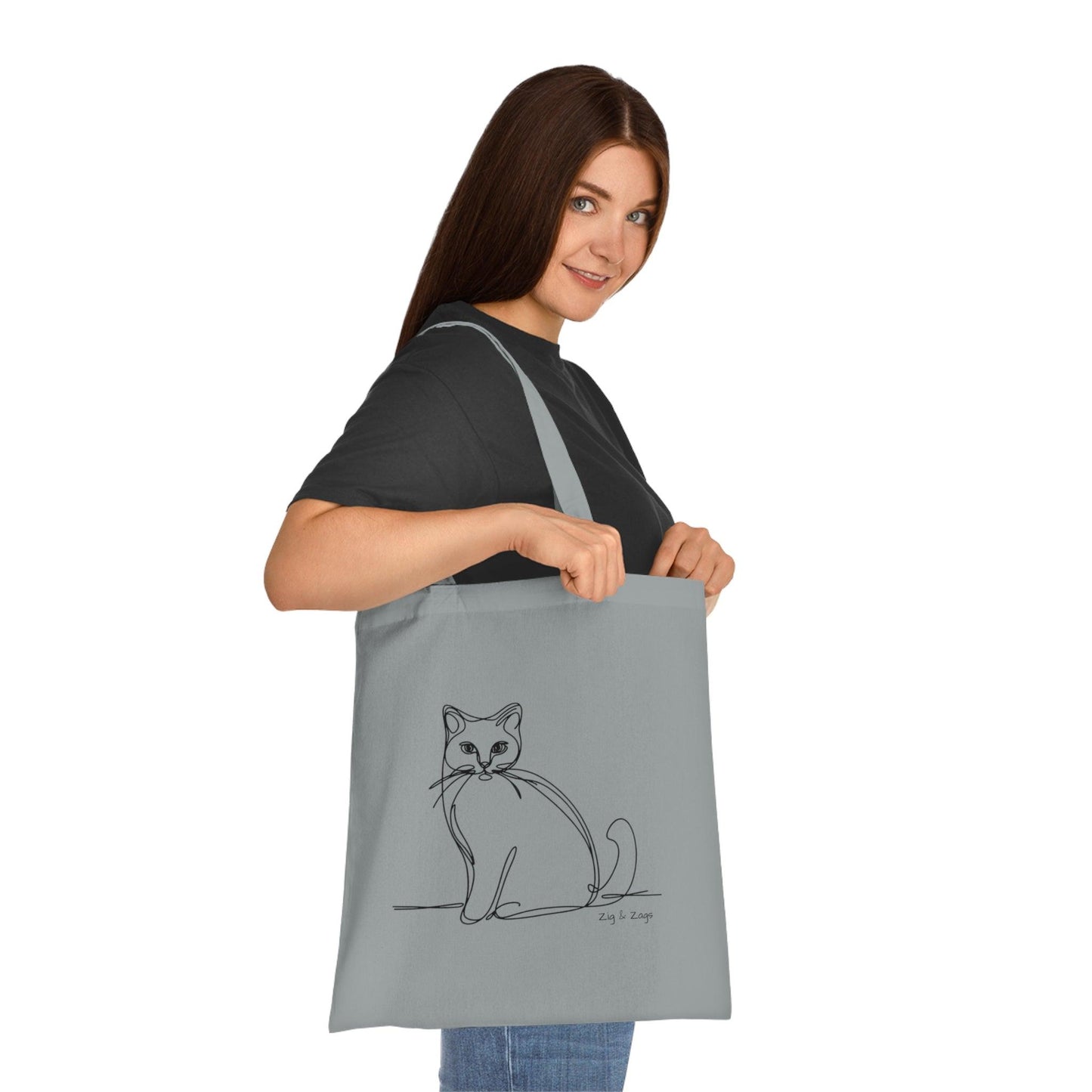 Line Art Cat Design Cotton Tote Bag