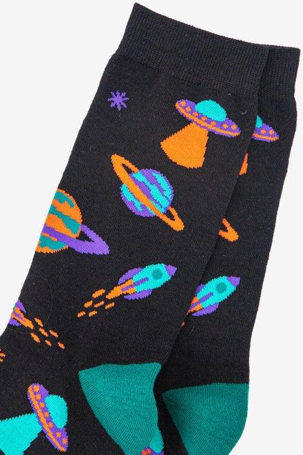 Men's Retro Space Invasion UFO Print Bamboo Socks