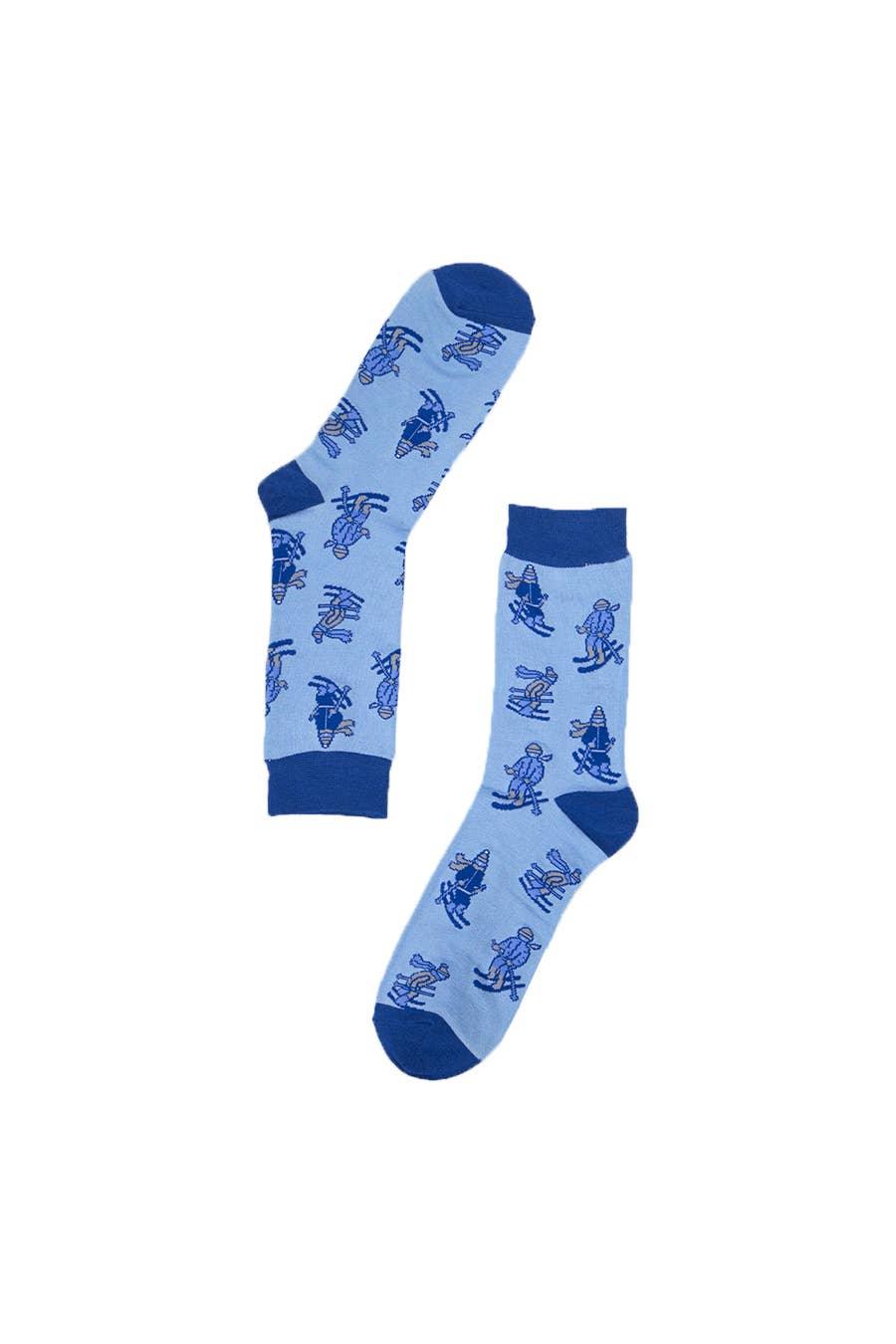 Mens Skiing Blue Bamboo Socks Winter Sports Ski Christmas Novelty