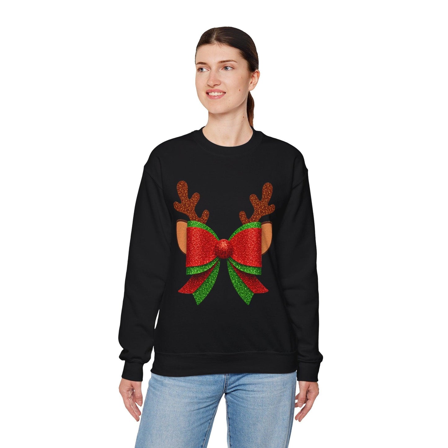 Christmas Reindeer Bow Unisex Sweatshirt
