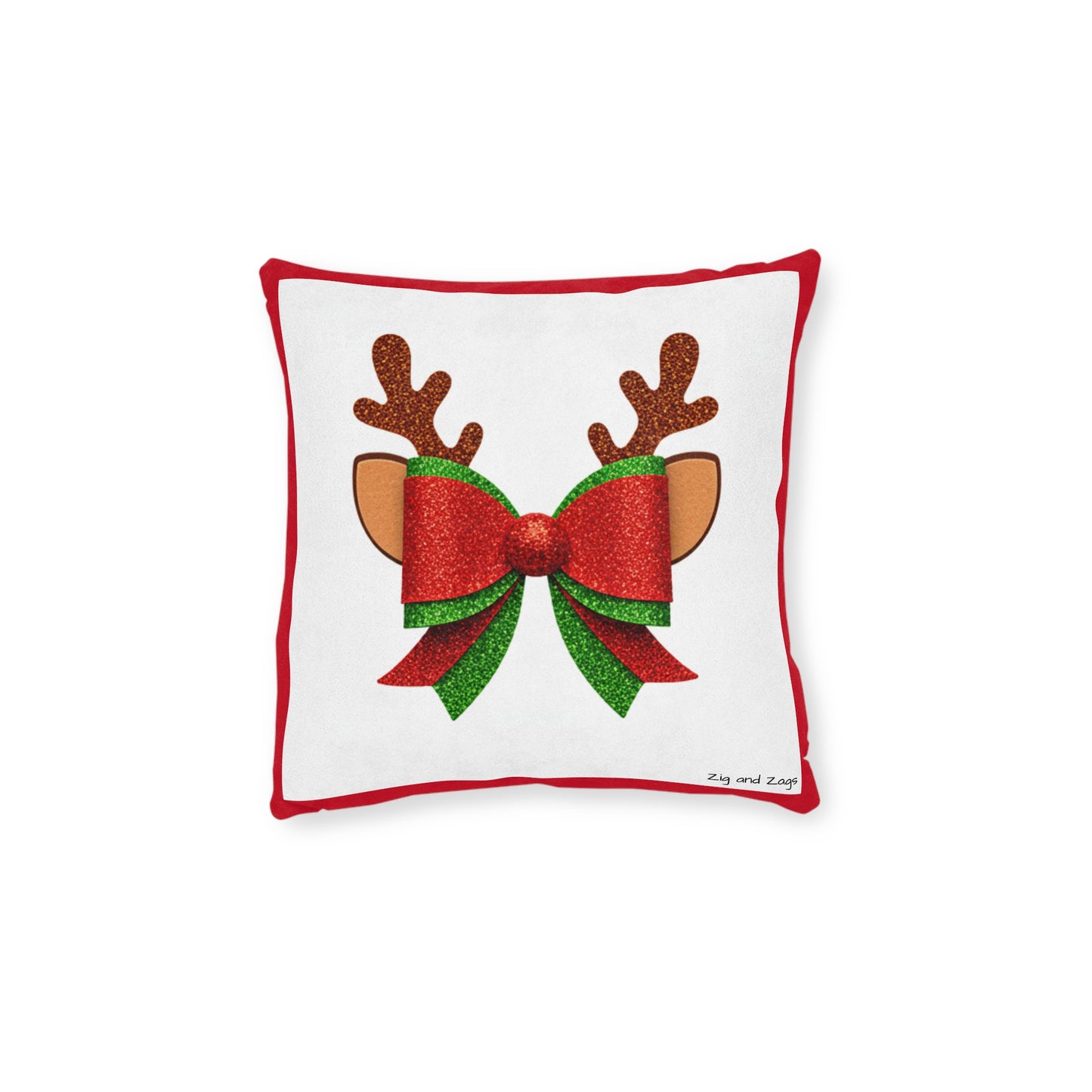 Christmas Reindeer Bow Square Cushion