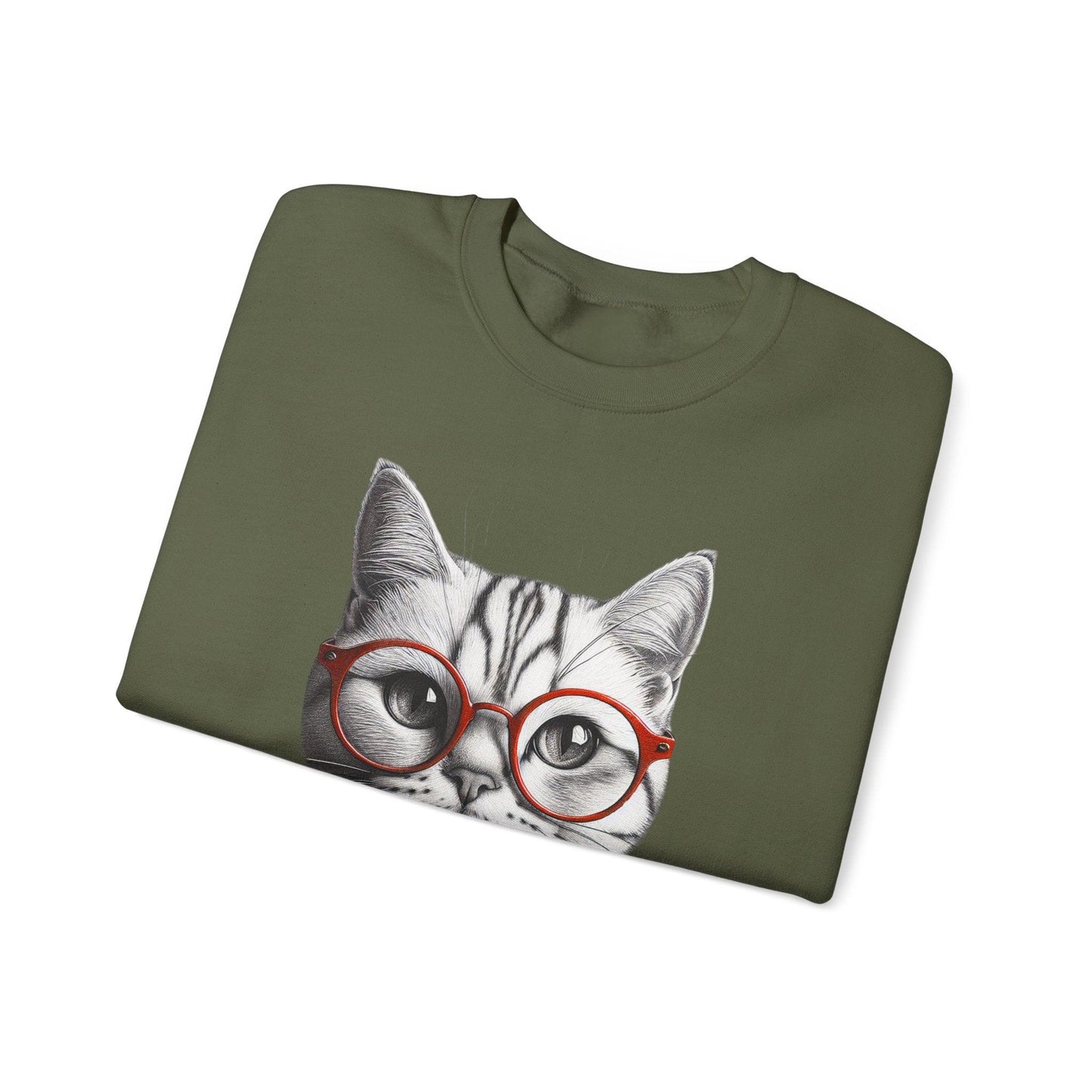 Cosy Cat wearing Glasses Unisex Heavy Blend Crewneck Sweatshirt