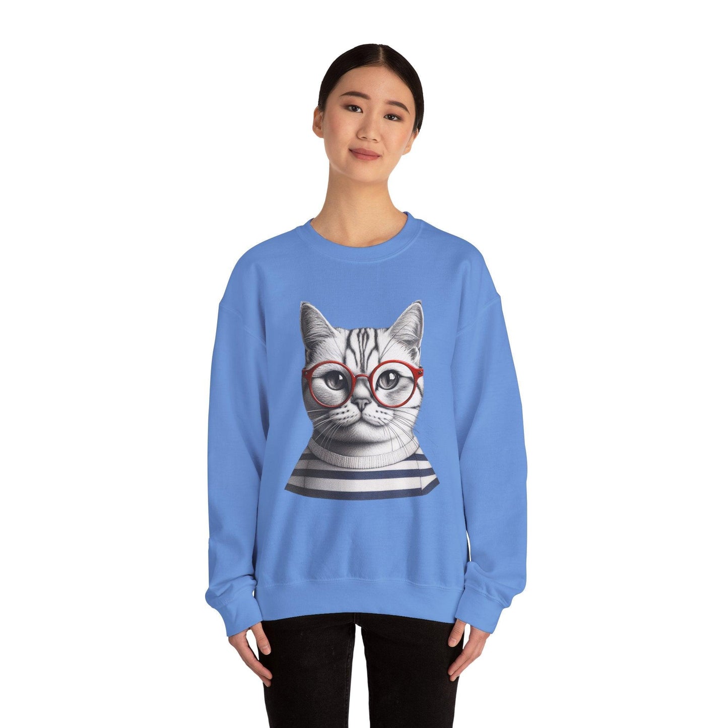 Cosy Cat wearing Glasses Unisex Heavy Blend Crewneck Sweatshirt