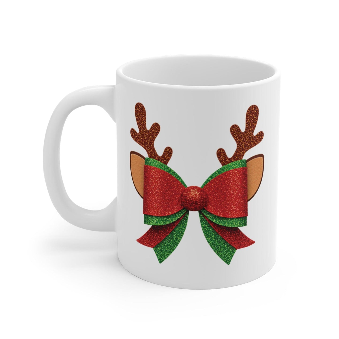 Christmas Reindeer Bow White Ceramic Coffee Mug