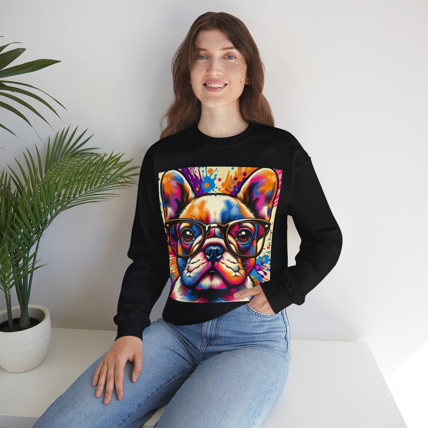 French Bulldog wearing Glasses Pop Art Unisex Sweatshirt