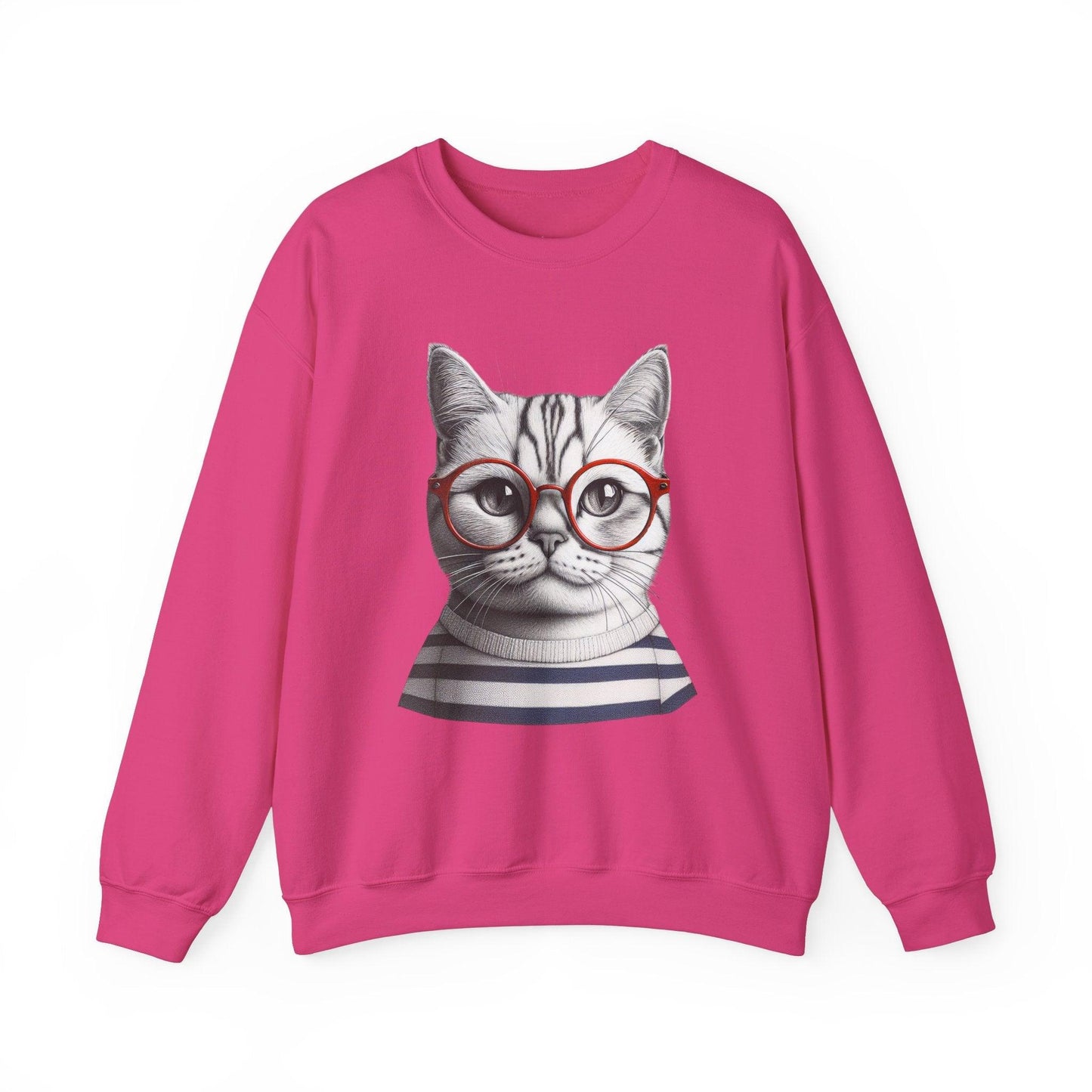 Cosy Cat wearing Glasses Unisex Heavy Blend Crewneck Sweatshirt