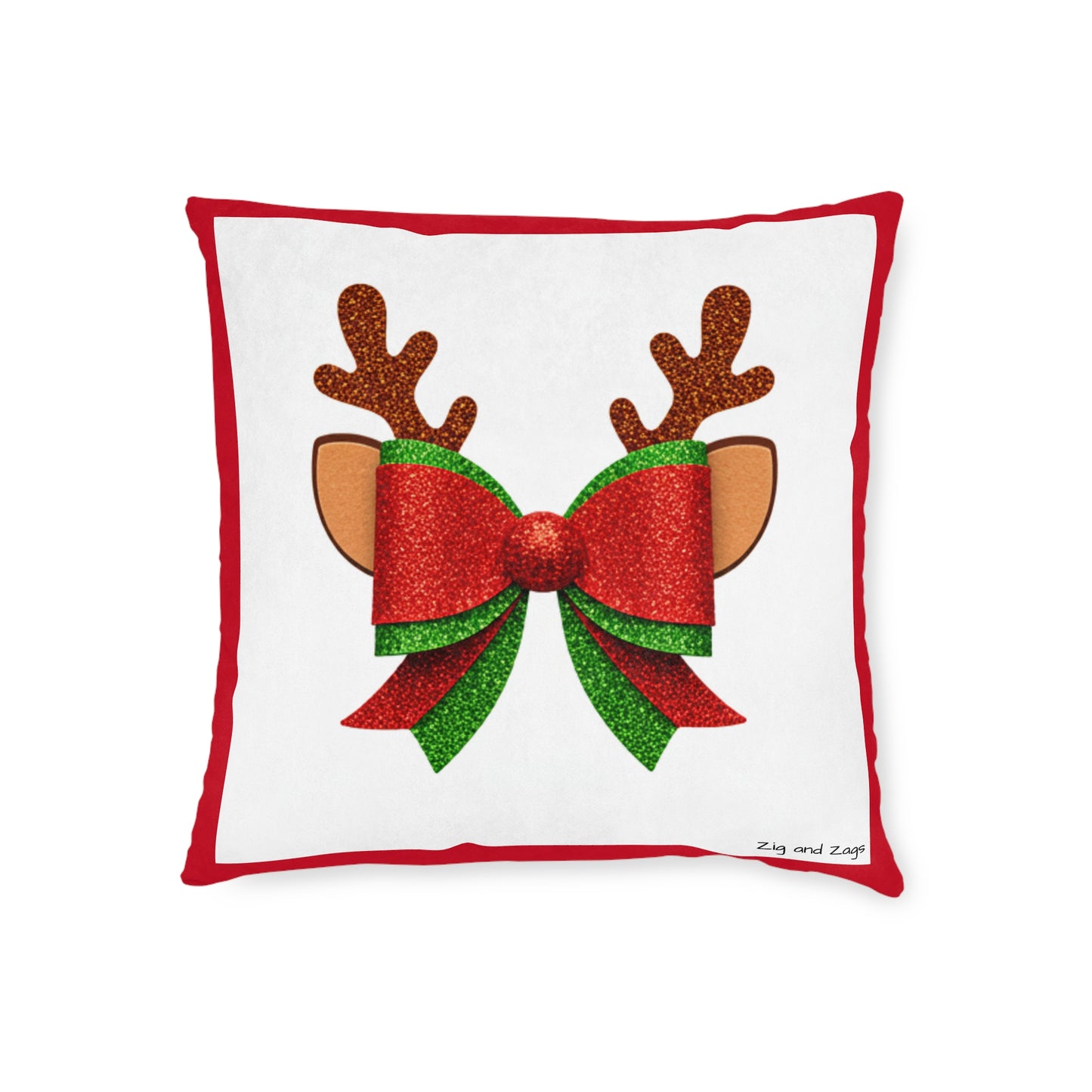 Christmas Reindeer Bow Square Cushion