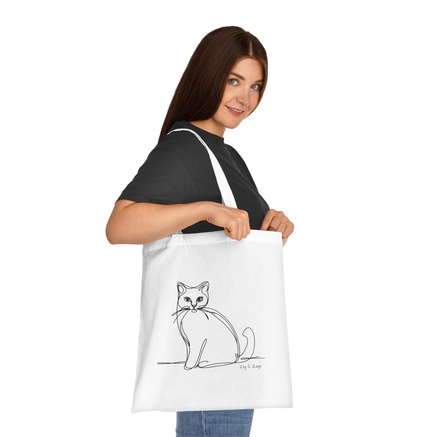 Line Art Cat Design Cotton Tote Bag