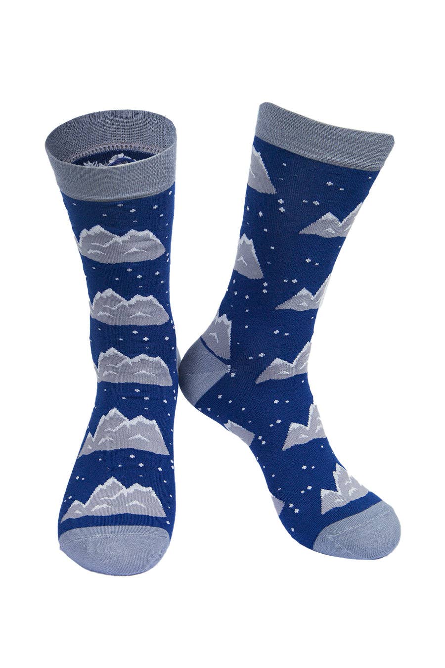 Men's Snow Mountain Christmas Blue Bamboo Socks