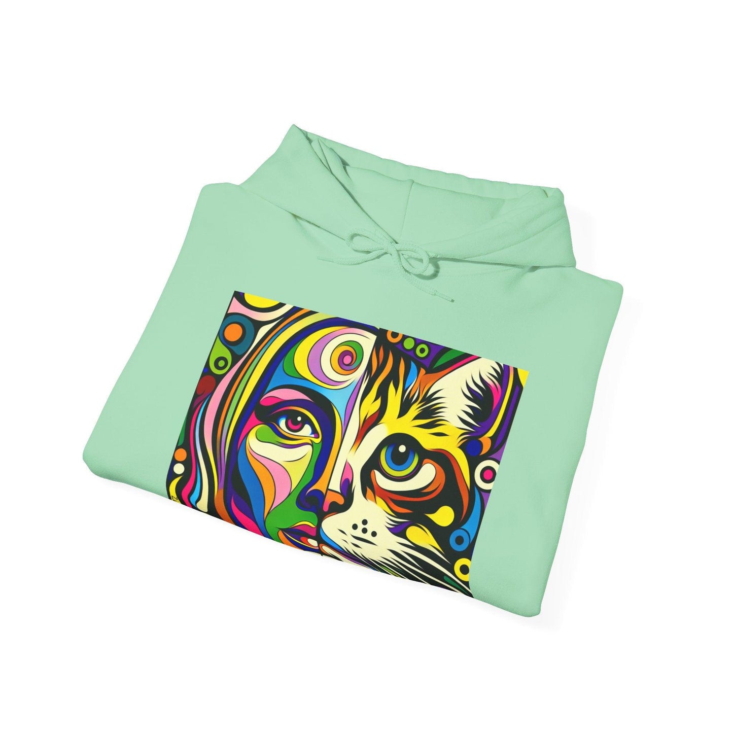 Pop Art Hoodie with Half Woman and Cat Design