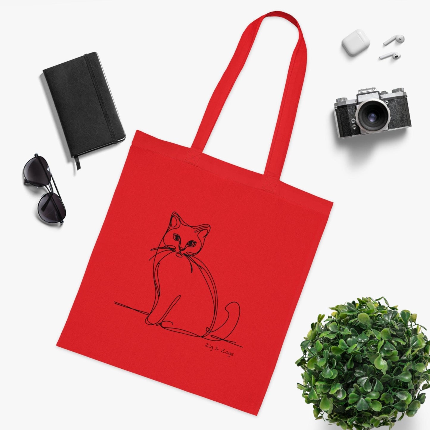 Line Art Cat Design Cotton Tote Bag