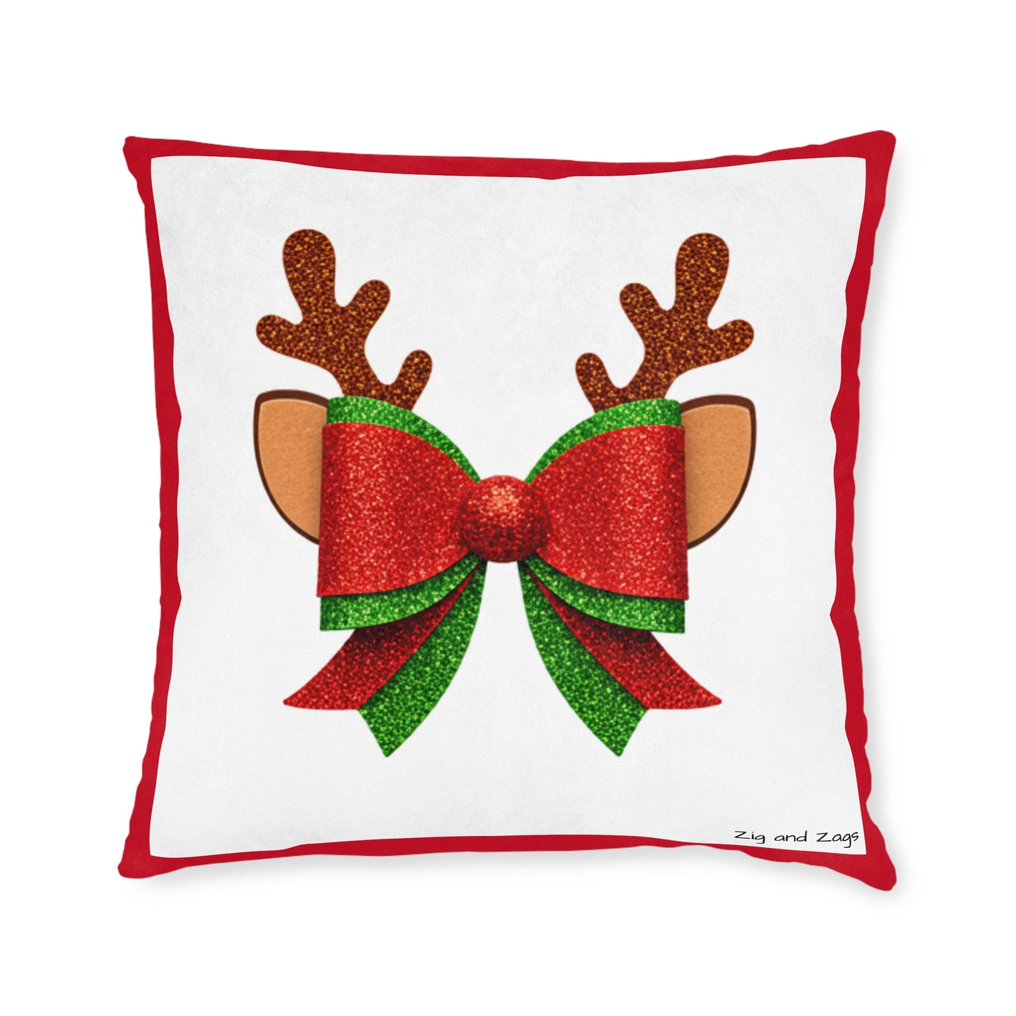 Christmas Reindeer Bow Square Cushion