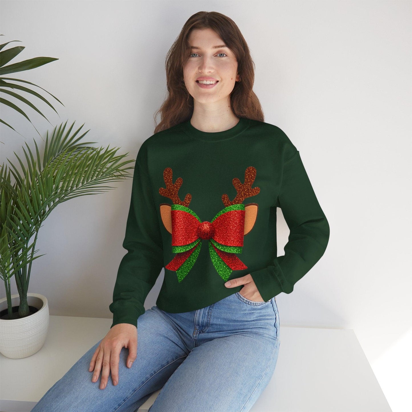 Christmas Reindeer Bow Unisex Sweatshirt
