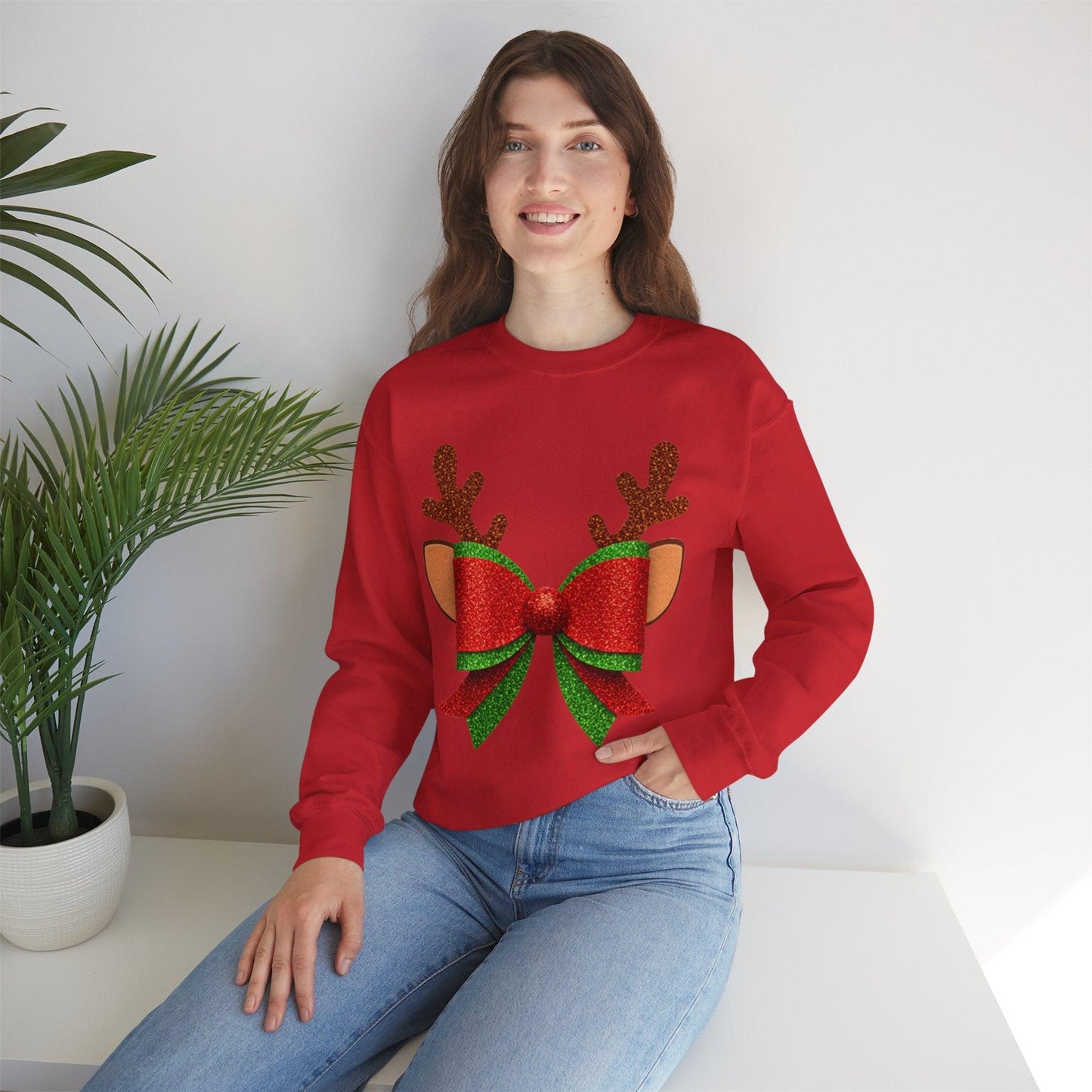 Christmas Reindeer Bow Unisex Sweatshirt