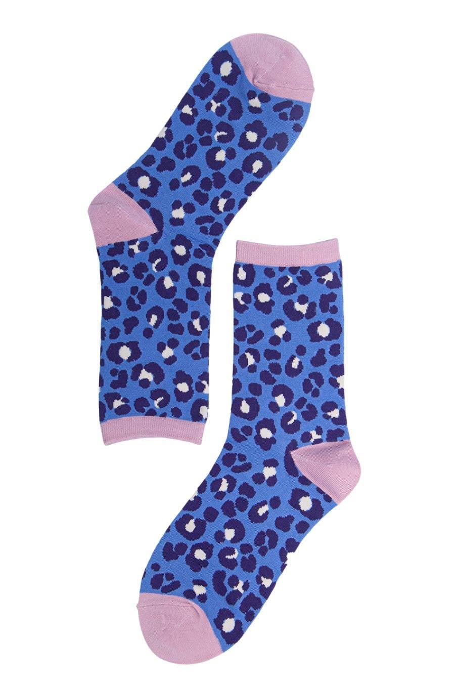 Women's Blue and Pink Animal Print Bamboo Socks