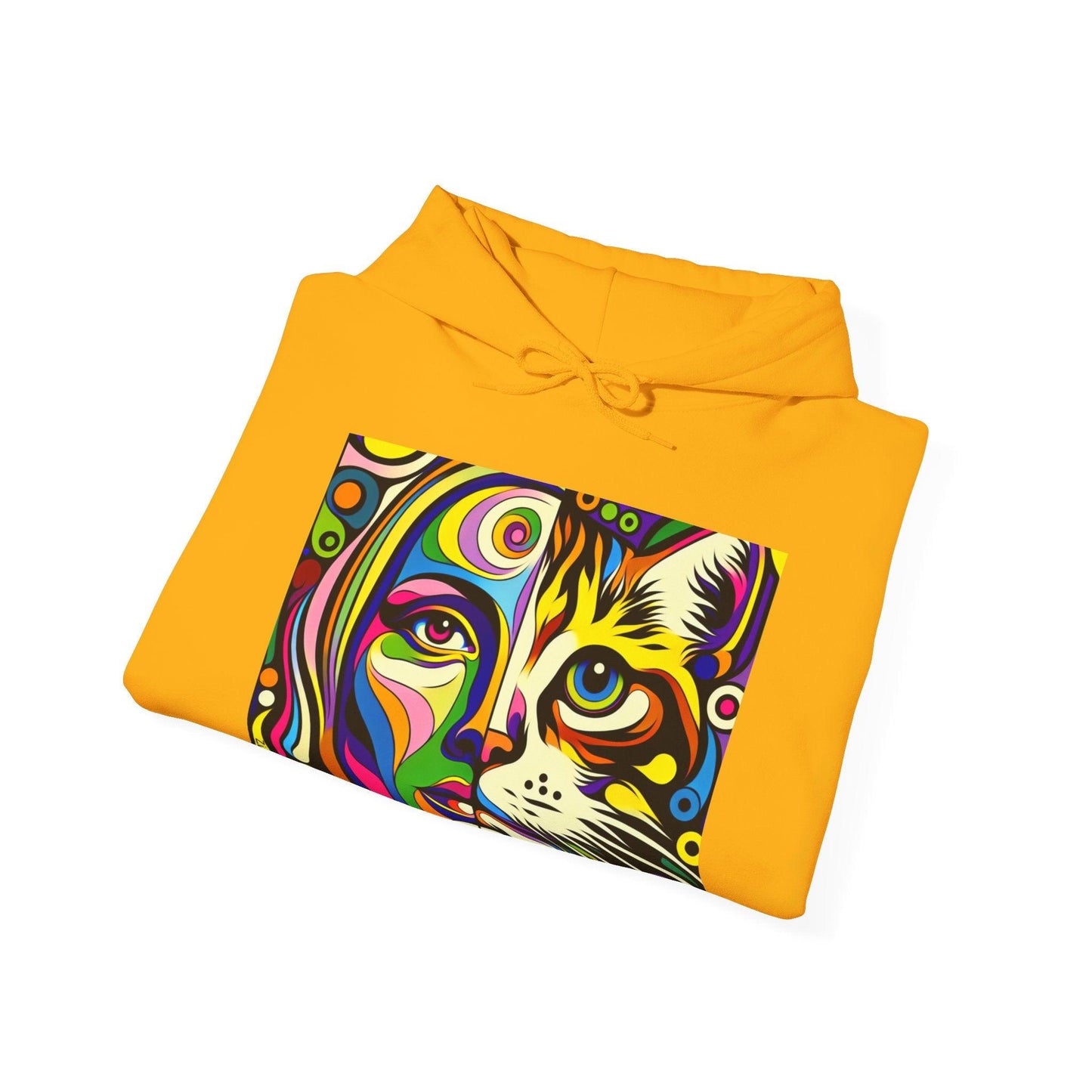 Pop Art Hoodie with Half Woman and Cat Design