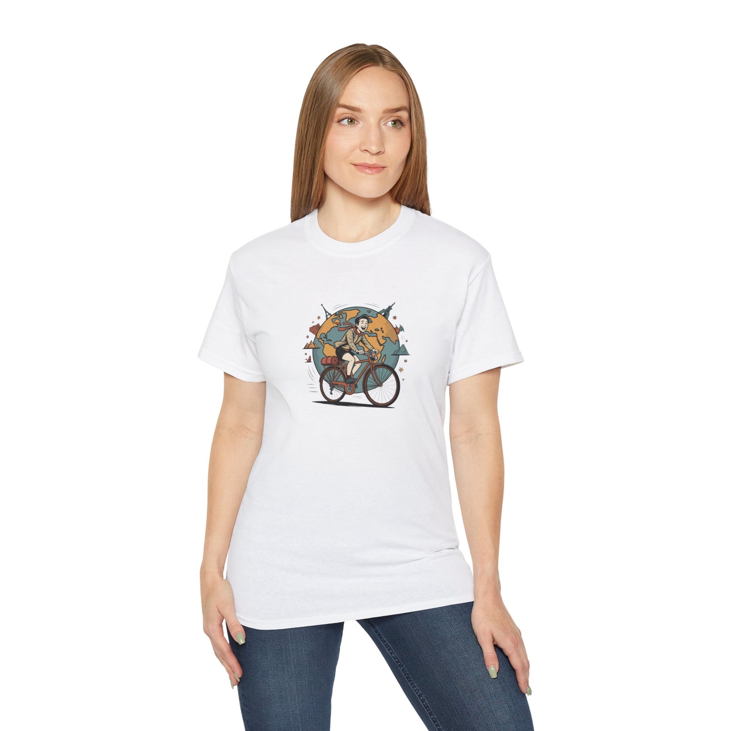 Earth Hugging Planet Graphic Tee — Cute Planet with Orbiting Ring