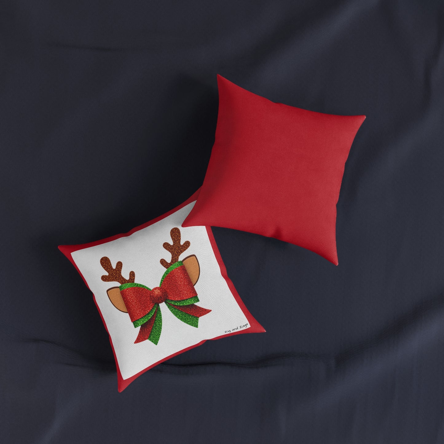 Christmas Reindeer Bow Square Cushion