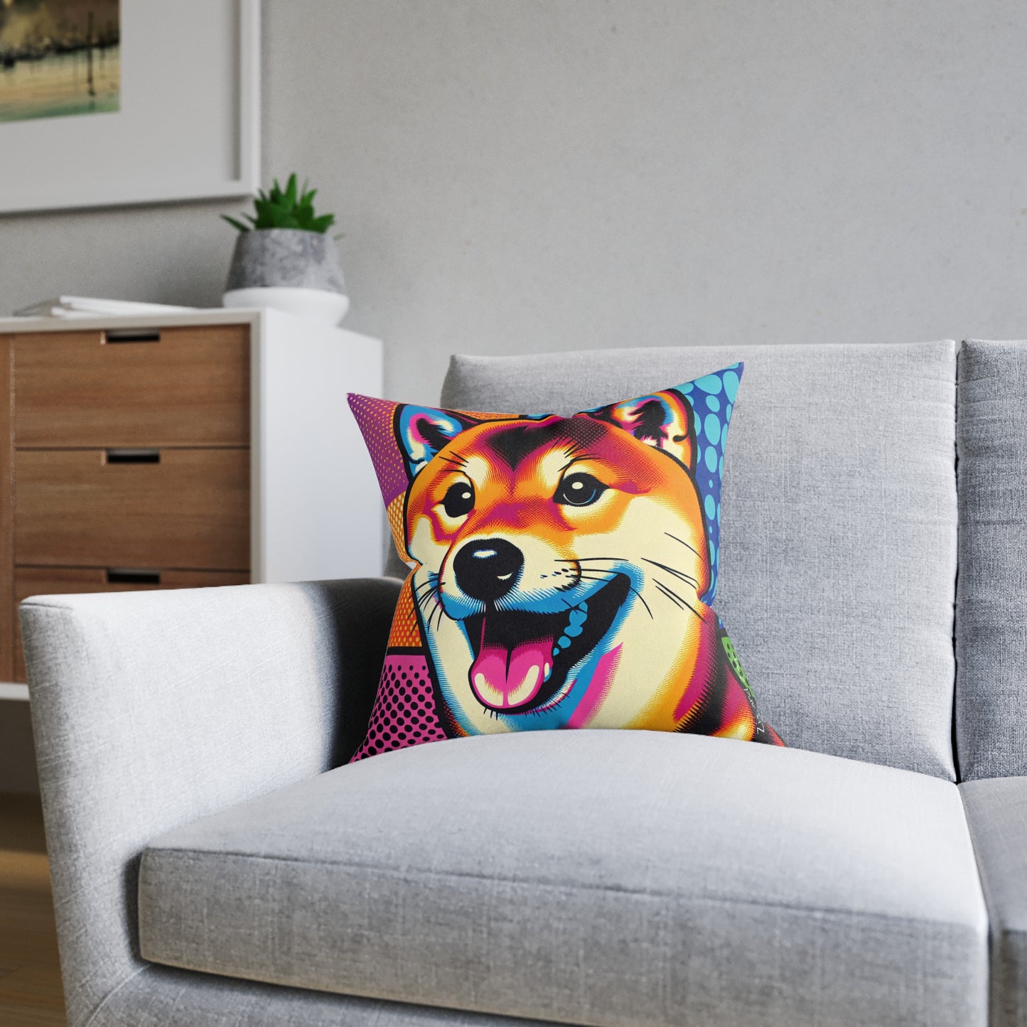 Shiba Dog Pop Art Square Cushion