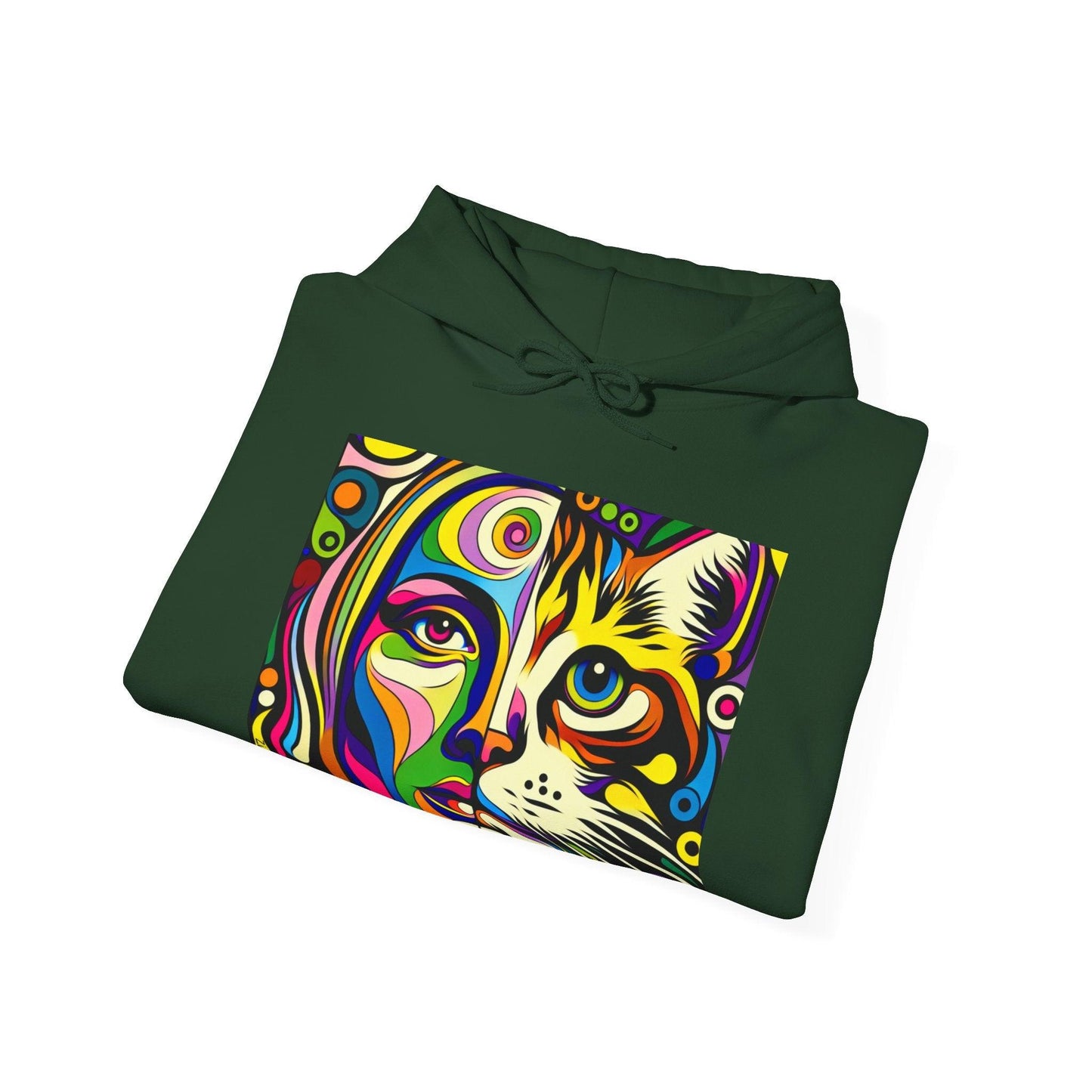 Pop Art Hoodie with Half Woman and Cat Design