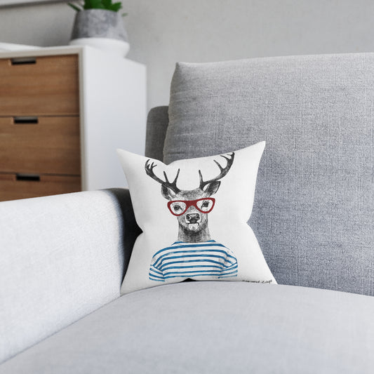 Wild & Free Stag Wearing Glasses Square Cushion