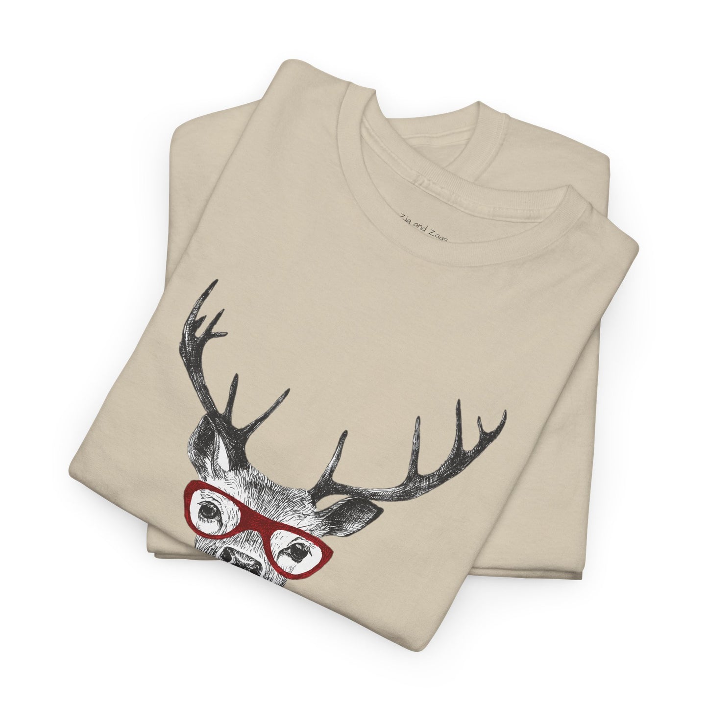 Deer in Glasses Graphic Tee — Quirky Striped Stag T-Shirt
