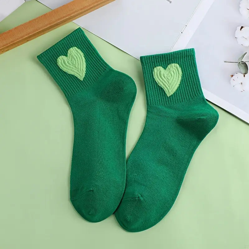 Women's Hearts Embroidery Cotton Blend Socks 5 Pairs Set