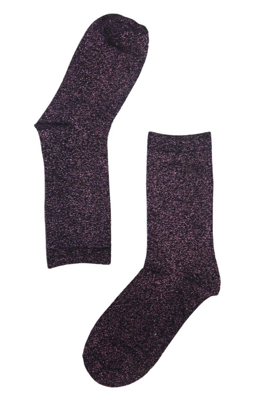 Women's Black Cotton Glitter Socks