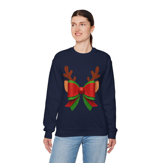 Christmas Reindeer Bow Unisex Sweatshirt