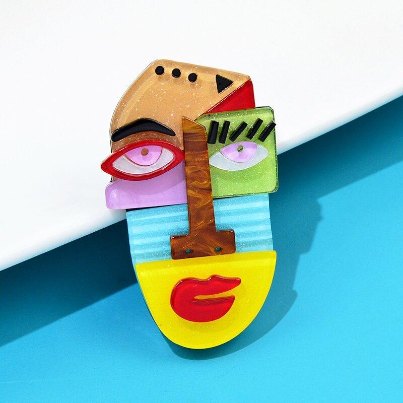 Abstract Face Cubism Handmade Acrylic Brooch