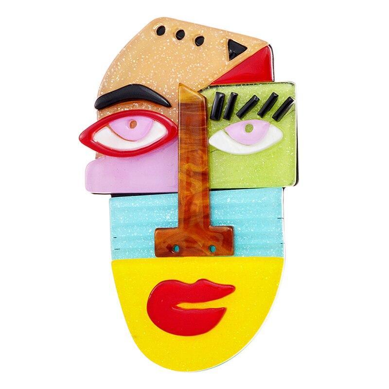 Abstract Face Cubism Handmade Acrylic Brooch Front